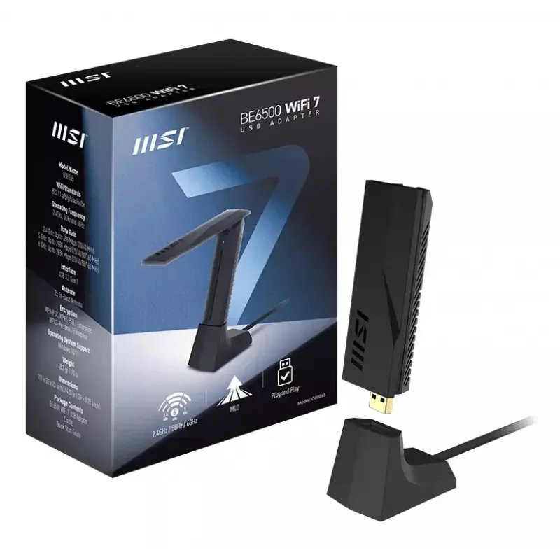 USB Stick MSI BE6500 WiFi7 USB 3.2 Gen 1 Dongle juoda