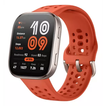 Išmanusis laikrodis Amazfit Bip 6 — 1,97 colio AMOLED, 390×450, GPS, 64 MB RAM, 512 GB „flash“, 340 mAh, 27,9 g, raudonas silikoninis dirželis