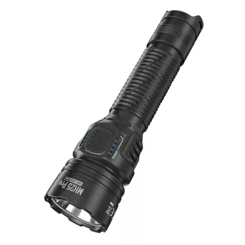 Rankinis žibintuvėlis Nitecore MH25 Pro — aliuminis, vienas LED, įkraunamas per USB, atsparus vandeniui iki 2 m, atsparus smūgiams, 153,6 mm, 130 g, juodas