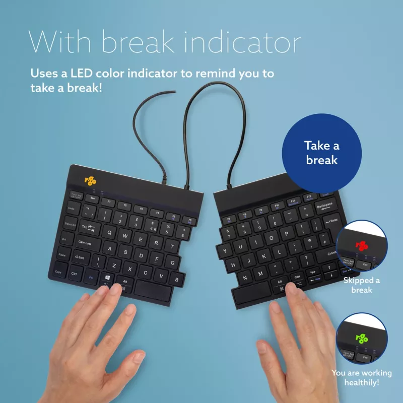 R-Go Tools Ergonominė klaviatūra R-Go Split Break v2 su pertraukų programine įranga, ergonomiška padalyta klaviatūra, QWERTY (UK), laidinė, juoda