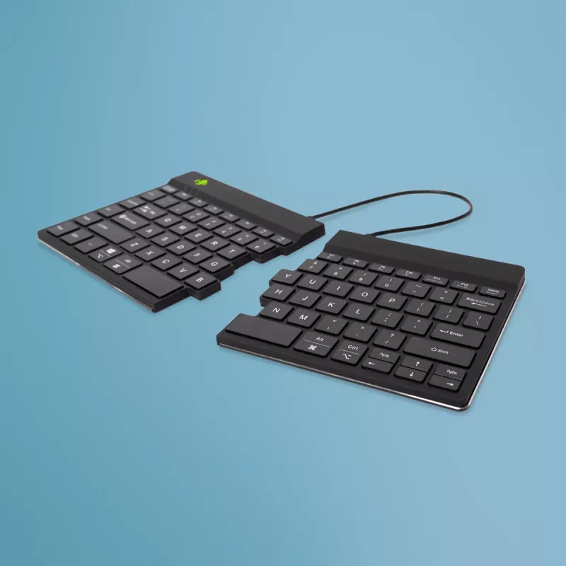 Ergonomiška klaviatūra „R-Go Split Break“ su pertraukų programine įranga, ergonomiška atskirta klaviatūra, QWERTY (US), Bluetooth, juoda