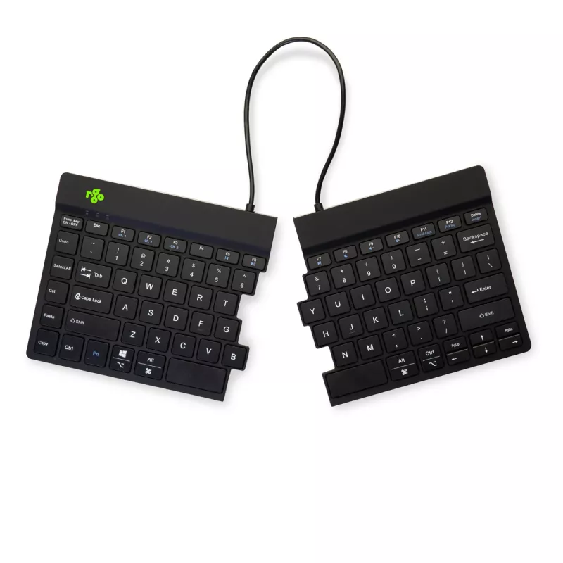 Ergonomiška klaviatūra „R-Go Split Break“ su pertraukų programine įranga, ergonomiška atskirta klaviatūra, QWERTY (US), Bluetooth, juoda