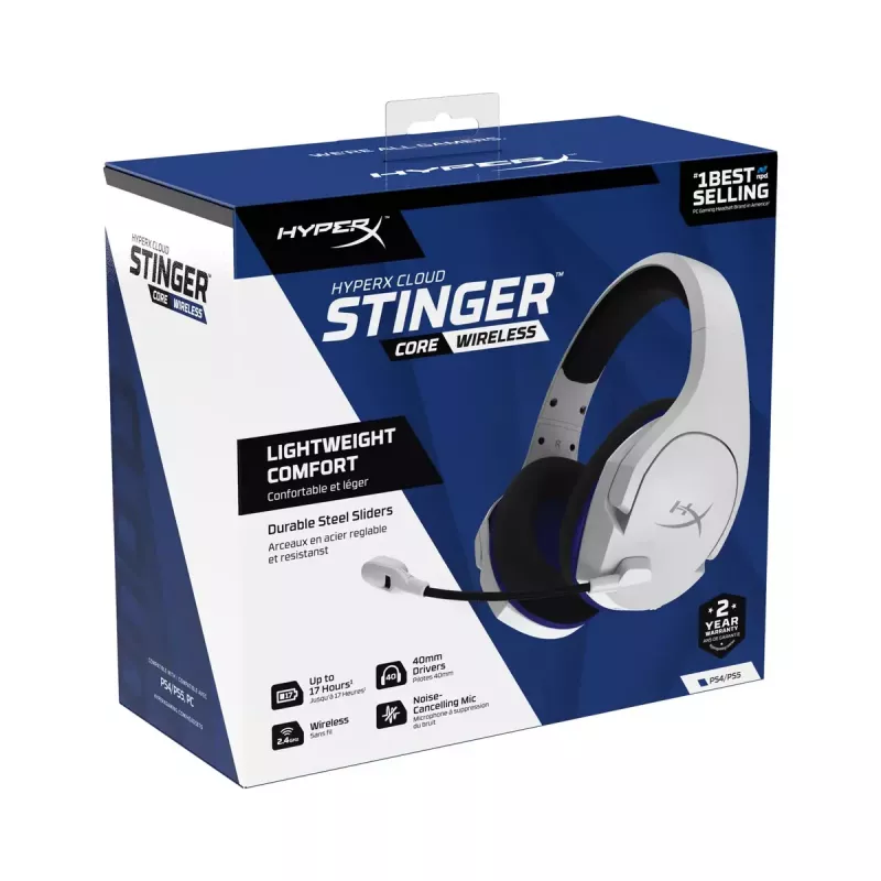 HyperX Cloud Stinger Core - belaidės žaidimų ausinės (balta-mėlyna) - PS5-PS4