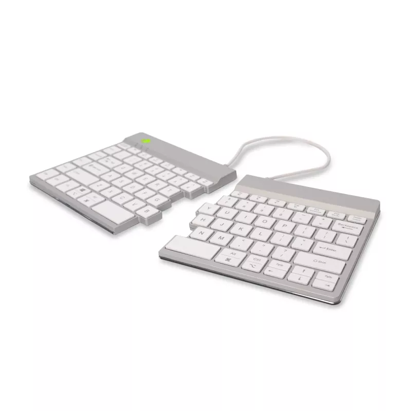 R-Go Tools ergonominė klaviatūra R-Go Split Break su pertraukų programine įranga, ergonomiška padalinta klaviatūra, QWERTY (US), Bluetooth, balta