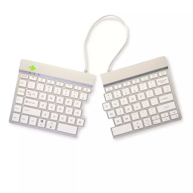 R-Go Tools ergonominė klaviatūra R-Go Split Break su pertraukų programine įranga, ergonomiška padalinta klaviatūra, QWERTY (US), Bluetooth, balta