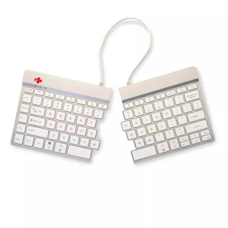 R-Go Tools ergonominė klaviatūra R-Go Split Break su pertraukų programine įranga, ergonomiška padalinta klaviatūra, QWERTY (US), Bluetooth, balta