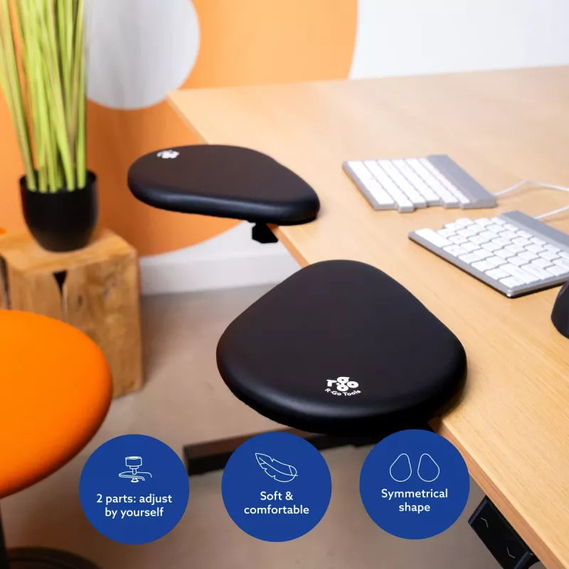 R-Go Tools porankis R-Go split, ergonominis dviejų dalių porankis, reguliuojamas, simetriškas, su minkštomis putomis, juodas