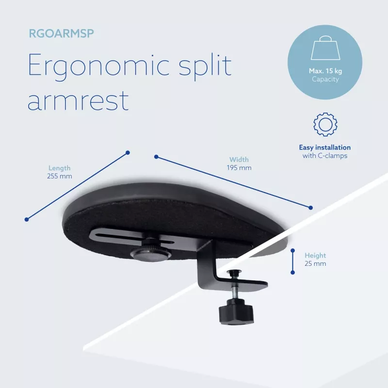 R-Go Tools porankis R-Go split, ergonominis dviejų dalių porankis, reguliuojamas, simetriškas, su minkštomis putomis, juodas