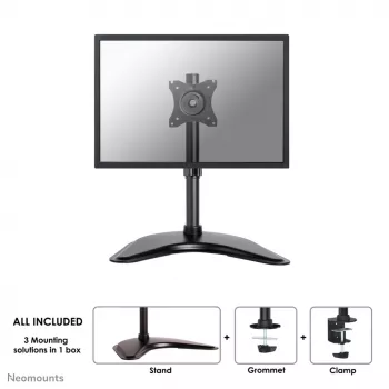 Neomounts NM-D335Juoda Monitorio stovas 10-30 colių, spaustuvas/laisvai stovintis/grommet, 10 kg, 25,4 cm (10 colių), 76,2 cm (30 colių), 100 x 100 mm, juoda