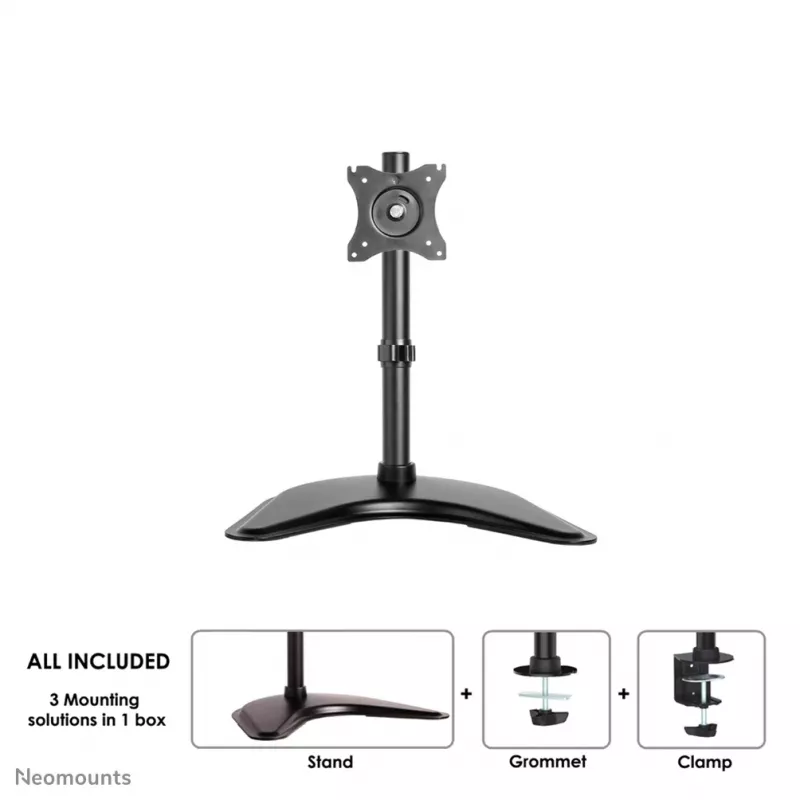 Neomounts NM-D335Juoda Monitorio stovas 10-30 colių, spaustuvas/laisvai stovintis/grommet, 10 kg, 25,4 cm (10 colių), 76,2 cm (30 colių), 100 x 100 mm, juoda