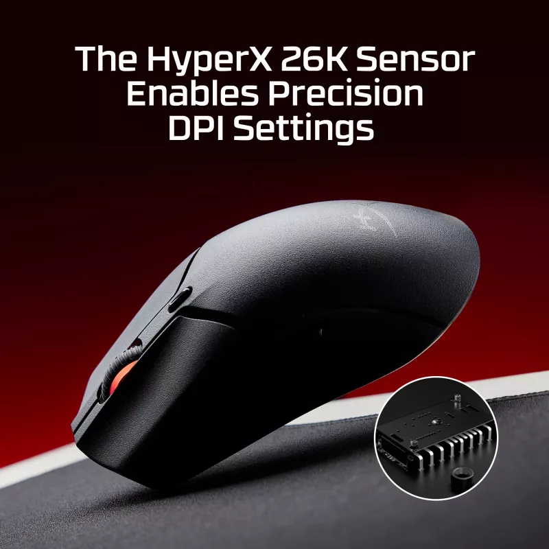 Belaidė žaidimų pelė KINGSTON HyperX Pulsefire Haste 2 Mini — abiem rankoms tinkama, 26 000 DPI, RF / Bluetooth / USB