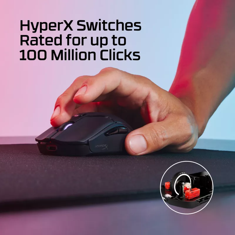 Belaidė žaidimų pelė KINGSTON HyperX Pulsefire Haste 2 Mini — abiem rankoms tinkama, 26 000 DPI, RF / Bluetooth / USB