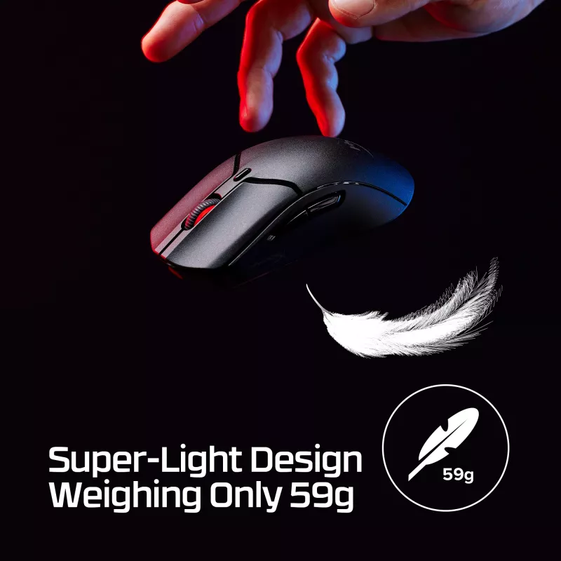 Belaidė žaidimų pelė KINGSTON HyperX Pulsefire Haste 2 Mini — abiem rankoms tinkama, 26 000 DPI, RF / Bluetooth / USB