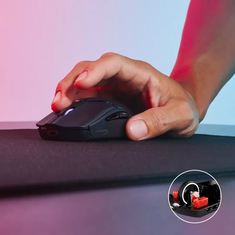 Belaidė žaidimų pelė KINGSTON HyperX Pulsefire Haste 2 Mini — abiem rankoms tinkama, 26 000 DPI, RF / Bluetooth / USB