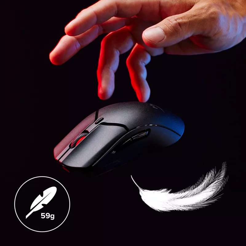 Belaidė žaidimų pelė KINGSTON HyperX Pulsefire Haste 2 Mini — abiem rankoms tinkama, 26 000 DPI, RF / Bluetooth / USB