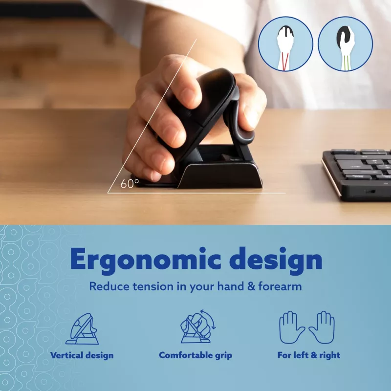 R-Go Tools Ergonominė pelė R-Go Twister, su pertraukų programine įranga, abiem rankoms tinkama pelė, sulankstoma, Bluetooth ir laidinė