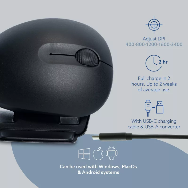 R-Go Tools Ergonominė pelė R-Go Twister, su pertraukų programine įranga, abiem rankoms tinkama pelė, sulankstoma, Bluetooth ir laidinė