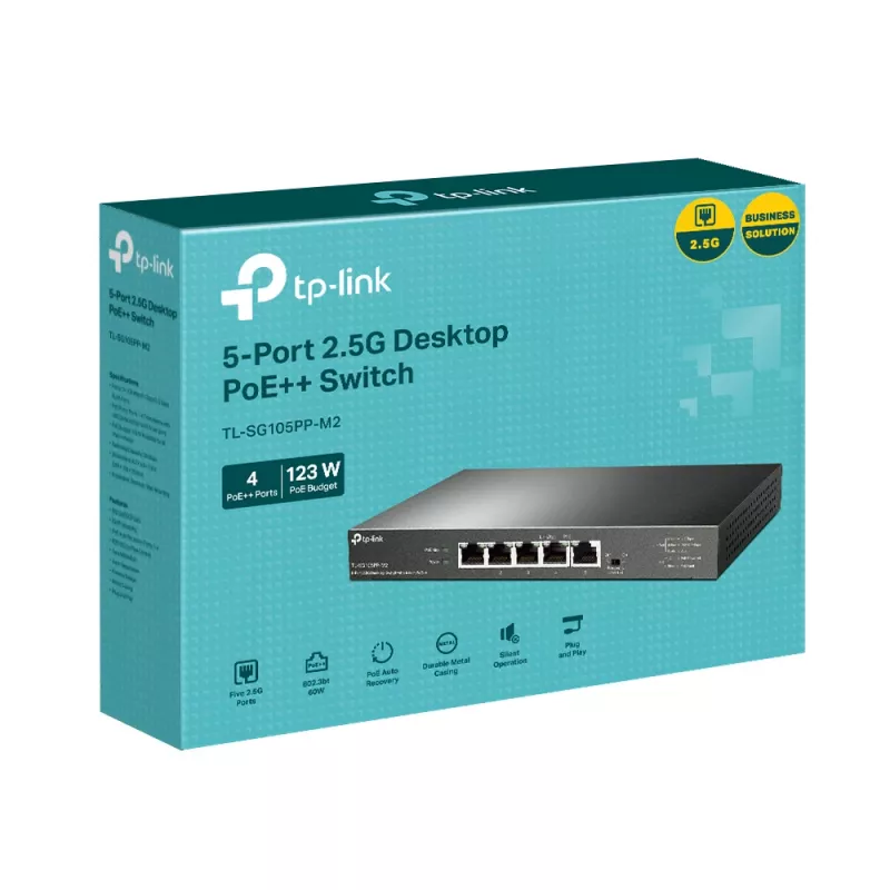 TP-Link 5 prievadų 2,5G stalinis komutatorius su 4 prievadais PoE++ Nevaldomas