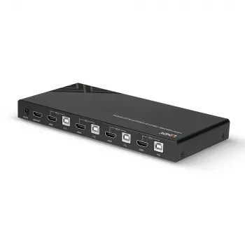 Lindy KVM jungiklis HDMI 18G USB 2.0 Audio 4 prievadų 4K Ultra HD