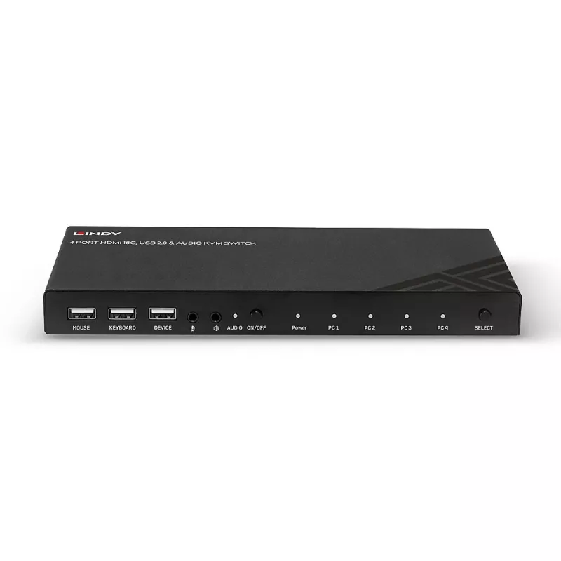 Lindy KVM jungiklis HDMI 18G USB 2.0 Audio 4 prievadų 4K Ultra HD