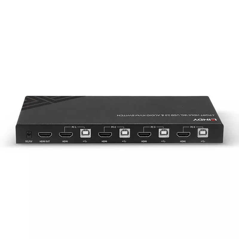 Lindy KVM jungiklis HDMI 18G USB 2.0 Audio 4 prievadų 4K Ultra HD