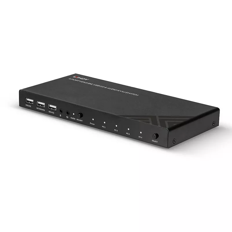 Lindy KVM jungiklis HDMI 18G USB 2.0 Audio 4 prievadų 4K Ultra HD
