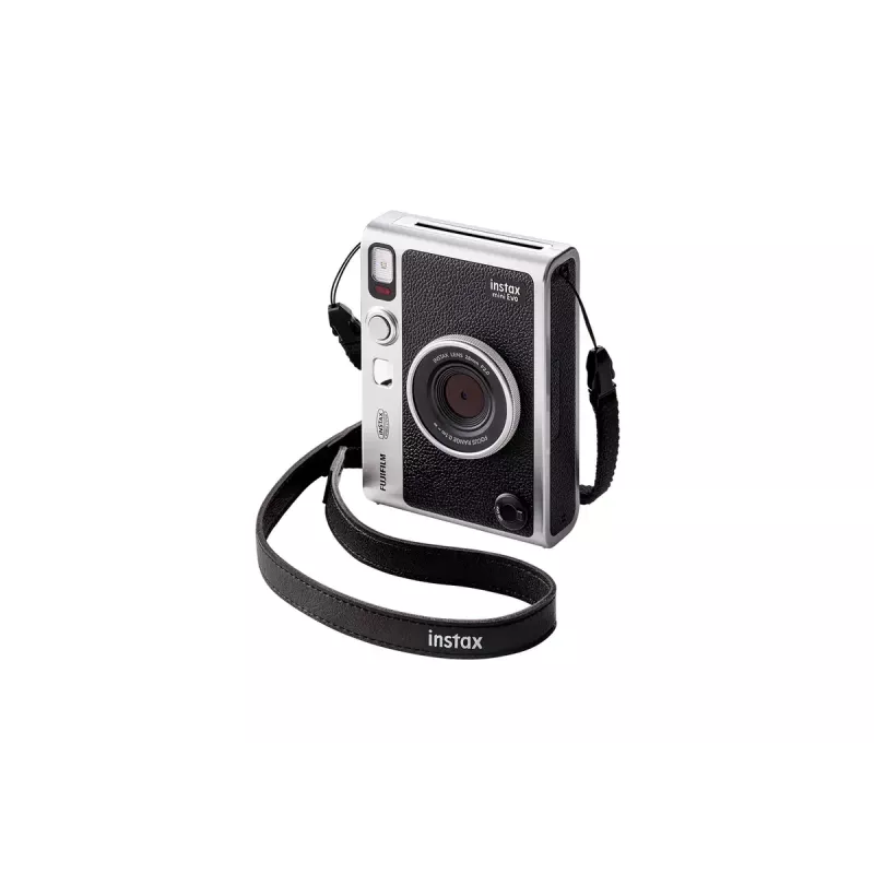 Momentinio spausdinimo fotoaparatas Fujifilm Instax Mini Evo — 1/5 colio CMOS 2560×1920, 3 colių TFT, 1/8000–0,25 s užraktas, įmontuota blykstė, 285 g, sidabrinė/juoda
