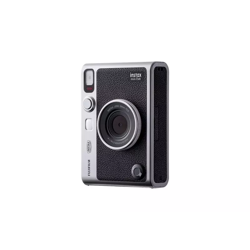 Momentinio spausdinimo fotoaparatas Fujifilm Instax Mini Evo — 1/5 colio CMOS 2560×1920, 3 colių TFT, 1/8000–0,25 s užraktas, įmontuota blykstė, 285 g, sidabrinė/juoda