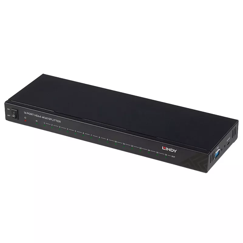 Lindy 16 prievadų HDMI 4K60 skirstytuvas 16x HDMI 3840x2160 Juoda