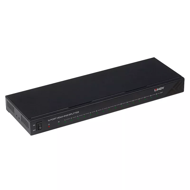 Lindy 16 prievadų HDMI 4K60 skirstytuvas 16x HDMI 3840x2160 Juoda
