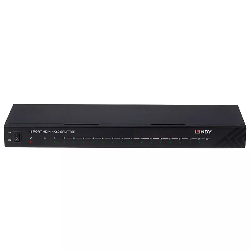 Lindy 16 prievadų HDMI 4K60 skirstytuvas 16x HDMI 3840x2160 Juoda