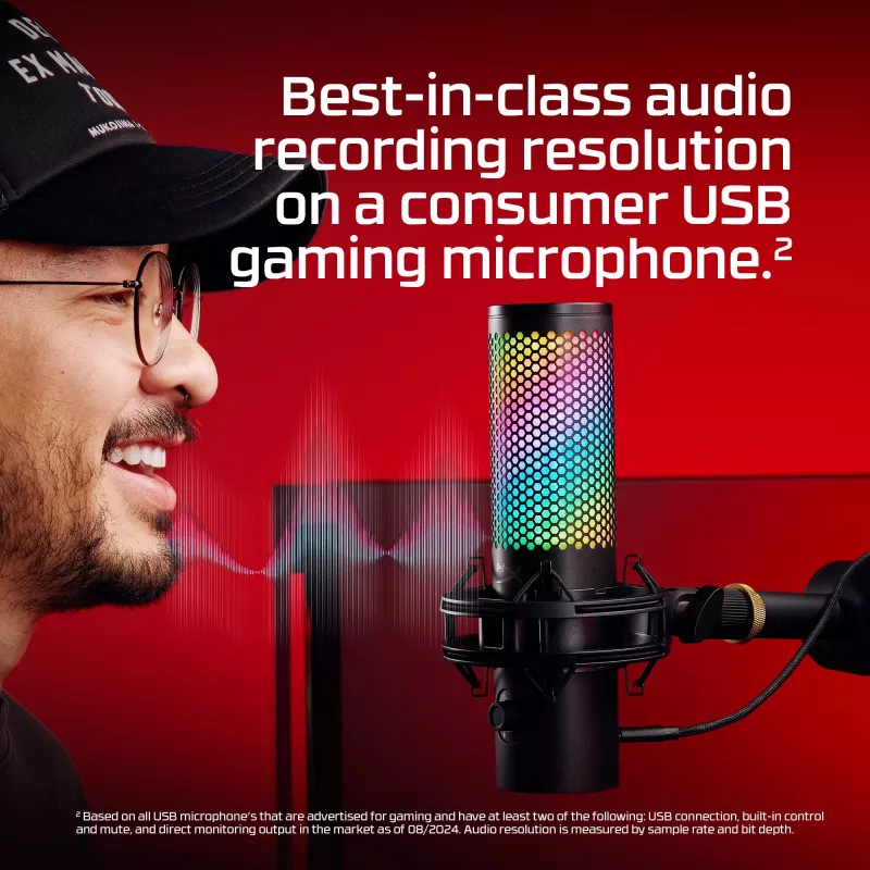 HyperX QuadCast 2 S - USB mikrofonas (juodas), Stalinis mikrofonas, -8 dB, 20 - 20000 Hz, 1 Ω, laidinis, USB