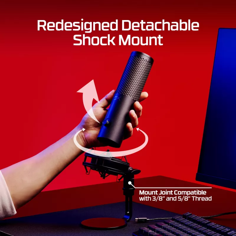 HyperX QuadCast 2 S - USB mikrofonas (juodas), Stalinis mikrofonas, -8 dB, 20 - 20000 Hz, 1 Ω, laidinis, USB