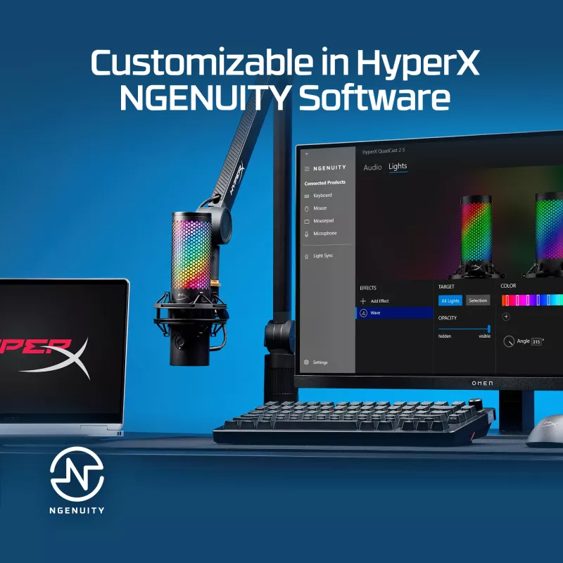 HyperX QuadCast 2 S - USB mikrofonas (juodas), Stalinis mikrofonas, -8 dB, 20 - 20000 Hz, 1 Ω, laidinis, USB