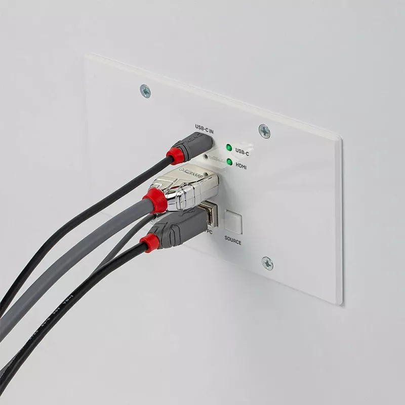 Lindy 150 m Cat.6 HDMI 4K60 ir Type C HDBaseT EU sieninė plokštė KVM plėtiklis, siųstuvas