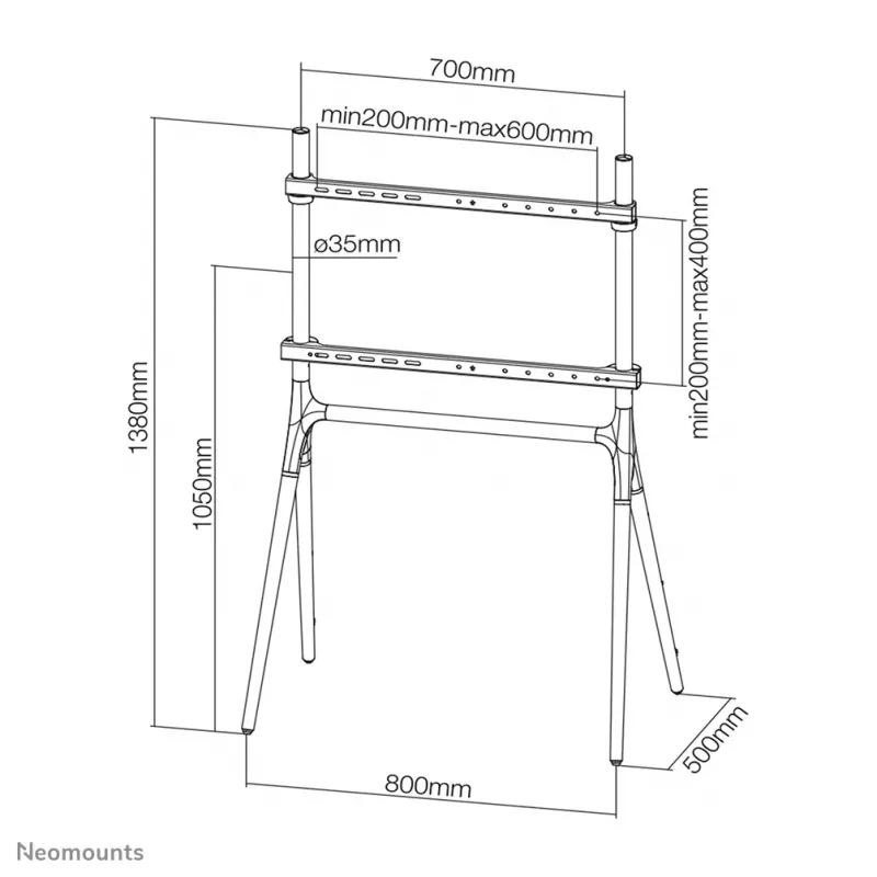 Neomounts NM-M1000Juoda TV grindų stovas 37-70 colių, 40 kg, 94 cm (37 coliai), 177,8 cm (70 colių), 200 x 200 mm, 600 x 400 mm, 0 - 1380 mm
