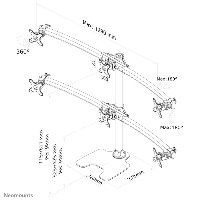 “Neomounts” FPMA-D700DD6 monitoriaus stovas 10–27 col., laisvai pastatomas / per kiaurymę, 8 kg, 25,4 cm (10 col.), 68,6 cm (27 col.), 100 x 100 mm, juodas