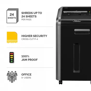 Fellowes popieriaus smulkintuvas 225Ci, 24 lapų kryžminio pjovimo smulkintuvas su 60 litrų dėže, aukštas saugumas P4