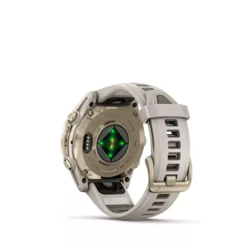 Išmanusis laikrodis GARMIN fenix 8 Gold — 43 mm, AMOLED 1,3 colio, Safyras, 10 ATM, GPS/GLONASS/BeiDou/Galileo, 32 GB, 10 dienų baterija
