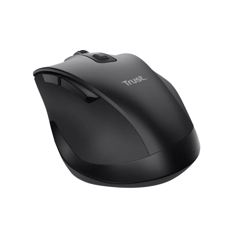 TRUST Fyda Office dešiniarankė belaidė pelė – RF + Bluetooth, optinė 2400 DPI, 6 mygtukai, juoda