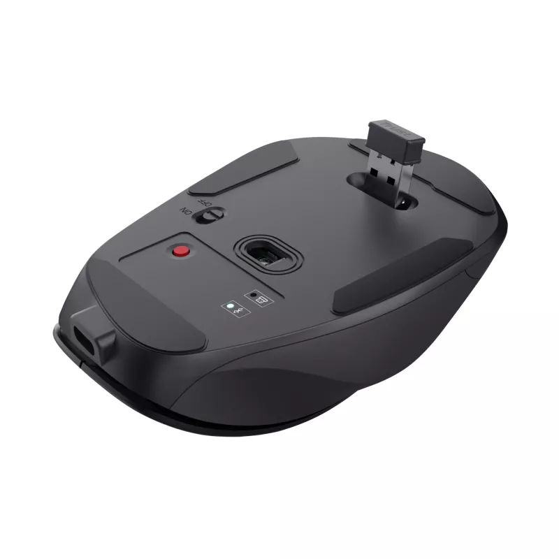 TRUST Fyda Office dešiniarankė belaidė pelė – RF + Bluetooth, optinė 2400 DPI, 6 mygtukai, juoda