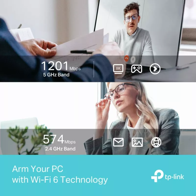 Belaidis USB Wi‑Fi adapteris TP‑LINK Archer TX35U PLUS — Wi‑Fi 6 dviejų juostų 1201 Mbit/s, maitinamas USB, juodas