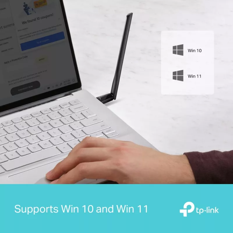 Belaidis USB Wi‑Fi adapteris TP‑LINK Archer TX35U PLUS — Wi‑Fi 6 dviejų juostų 1201 Mbit/s, maitinamas USB, juodas