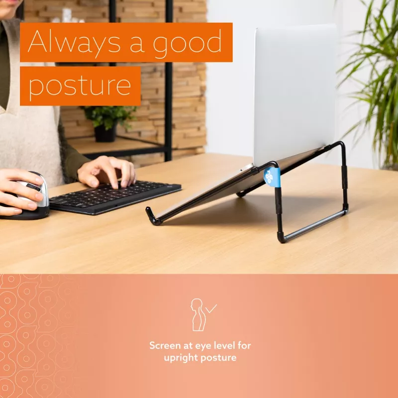 R-Go Tools nešiojamojo kompiuterio stovas R-Go Steel Travel, ergonomiškas ir sulankstomas, tinkamas 10–22 colių nešiojamiesiems kompiuteriams, juodas
