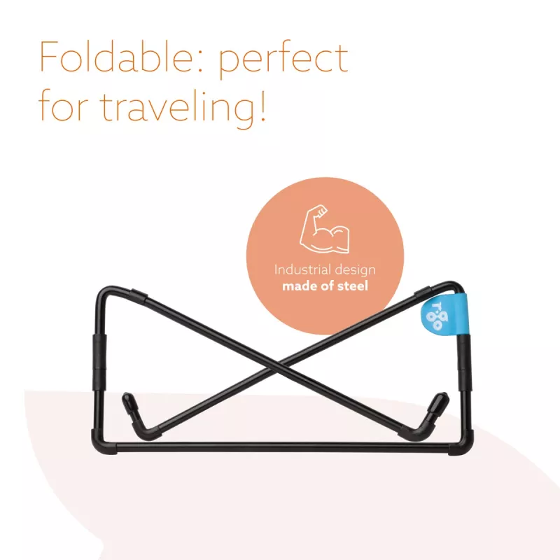 R-Go Tools nešiojamojo kompiuterio stovas R-Go Steel Travel, ergonomiškas ir sulankstomas, tinkamas 10–22 colių nešiojamiesiems kompiuteriams, juodas
