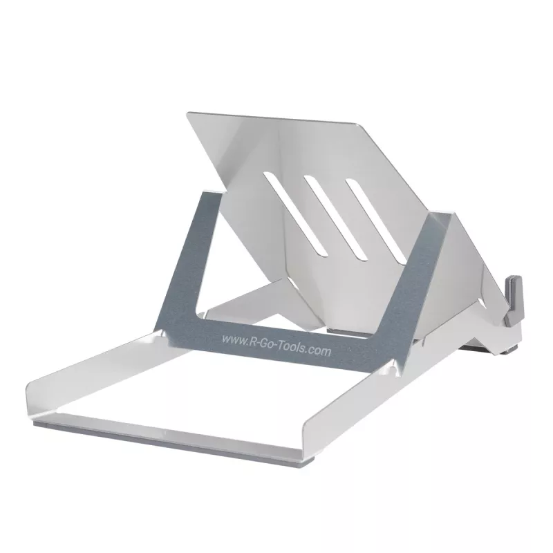 R-Go Tools nešiojamojo kompiuterio stovas R-Go Riser Basic, sulankstomas ir reguliuojamas nešiojamojo kompiuterio stovas, aliuminis, sidabrinis