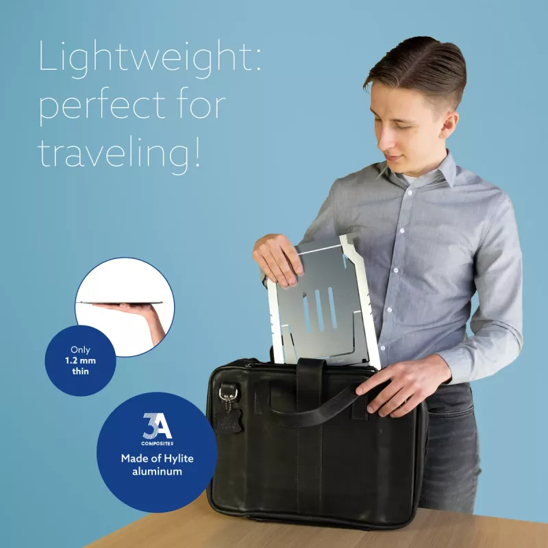 R-Go Tools nešiojamojo kompiuterio stovas R-Go Riser Basic, sulankstomas ir reguliuojamas nešiojamojo kompiuterio stovas, aliuminis, sidabrinis