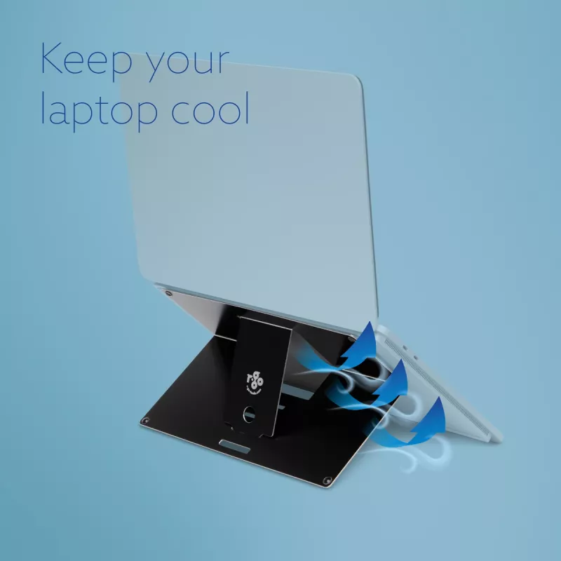 R-Go Tools nešiojamojo kompiuterio stovas R-Go Riser Attachable, reguliuojamas, integruotas su nešiojamuoju kompiuteriu, aliuminis, juodas