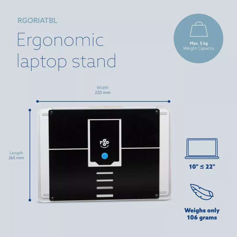 R-Go Tools nešiojamojo kompiuterio stovas R-Go Riser Attachable, reguliuojamas, integruotas su nešiojamuoju kompiuteriu, aliuminis, juodas