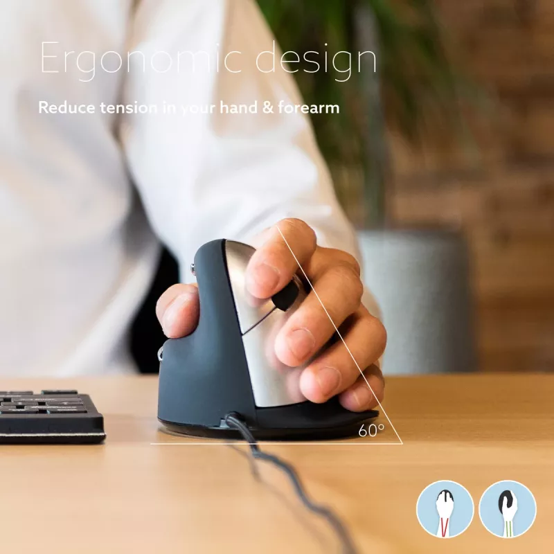 R-Go Tools ergonominė pelė R-Go HE Break su pertraukų programine įranga, didelė (plaštakos dydis ≥ 185 mm), kairiarankiams, laidinė, juoda